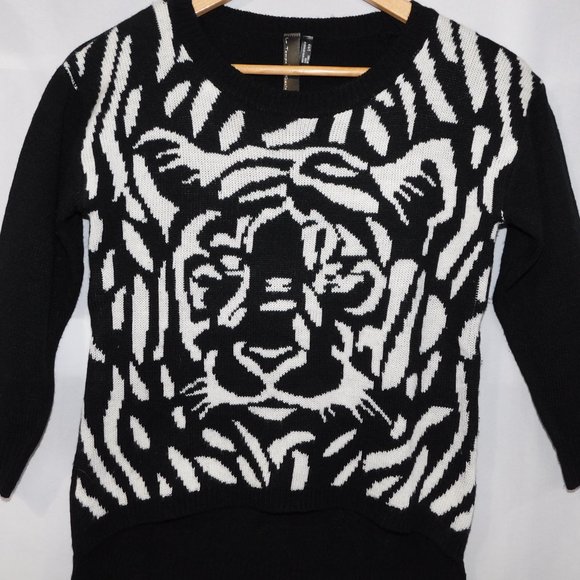 Le Temps Des Cerises Womens S Black White Tiger 3/4 Sleeve Knit pullover Sweater - Picture 4 of 7
